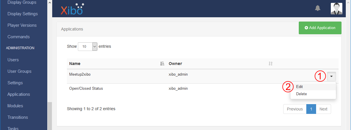 Screenshot showing the application list with the popup menu open