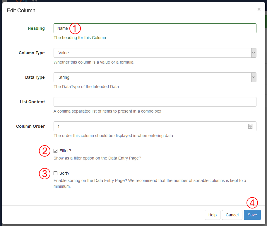 Screenshot showing the Edit Column dialog box.